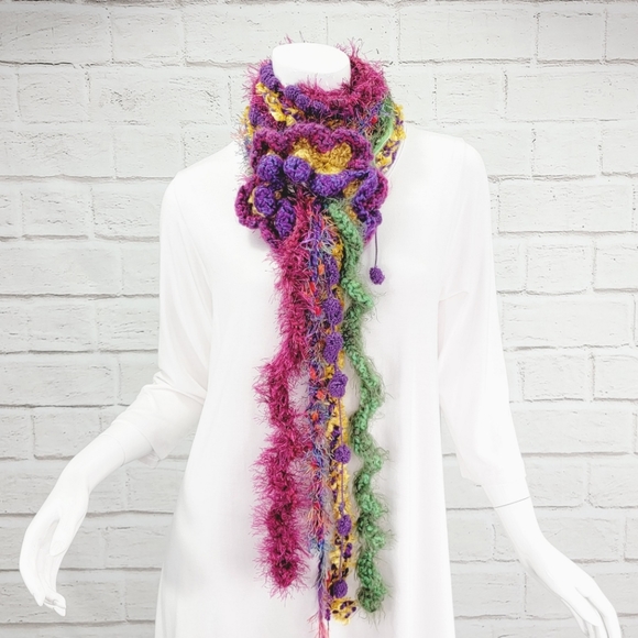 Funky Lady Artsy Unique One-of-a-kind Handmade Flower Scarf - Picture 9 of 12